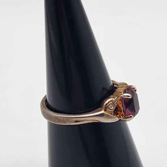 Vintage Uncas 14K GE Purple Glass & CZ Ring (7) - Picture 3 of 8